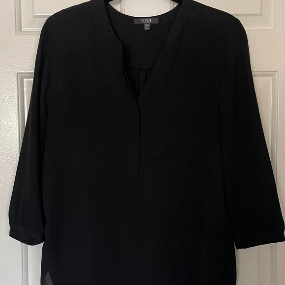 NYDJ black V-neck blouse, 3/4 sleeves - Picture 2 of 3